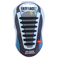 Easy Lace Kids Silicone Laces Flat Black - Card Of 14 Pieces