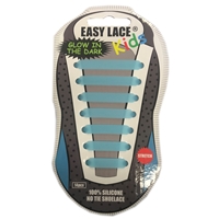 Easy Lace Kids Silicone Laces Flat Glow in Dark, Blue - Card Of 14 Pieces