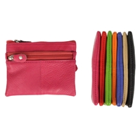 Birch Leather 3 Zip Coin Purse with integral Key Ring Assorted Colours