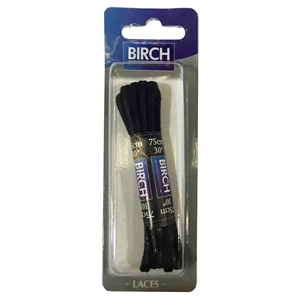 Birch Blister Pack Laces 75cm Round Waxed Black