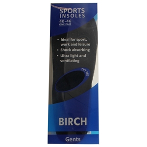 BIRCH Sports EVA Insole Gents Size 40-46 (Not for Sale on Amazon/Ebay)