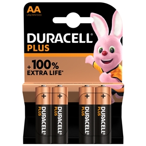 Duracell Plus, 100% Extra Life Batteries, AA (Pack of 4)