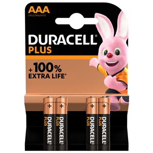 Duracell Plus, 100% Extra Life Batteries, AAA (Pack of 4)