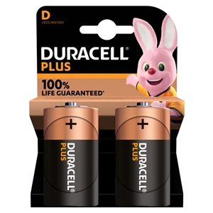 Duracell Plus, 100% Extra Life Batteries, D (Pack of 2)