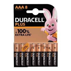 Duracell Plus, 100% Extra Life Batteries, AAA (Pack of 8)