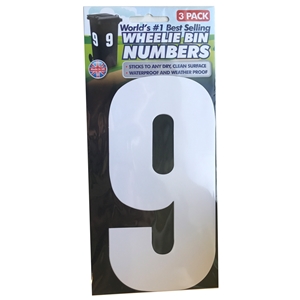 Wheelie Bin Numbers Triple Pack White Number 9