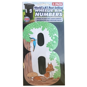Wheelie Bin Numbers Triple Pack Squirrel Number 8