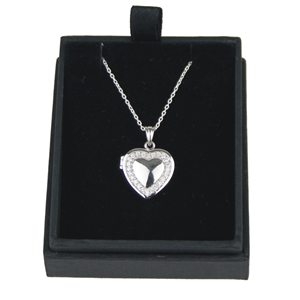 925 Silver Heart Locket With Cubic Zirconia 18 Inch Chain