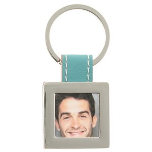 Blue Square Picture Frame Keyring With Faux Leather Tab