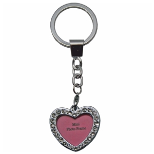 Heart Shaped Photo Frame Key Ring With Crystals
