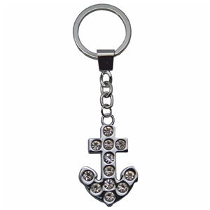 Anchor Metal Key Ring With Clear Crystals
