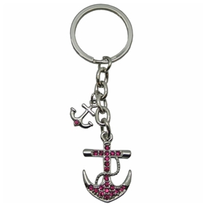 Premium Design Metal Key Ring Double Anchor With Crystals