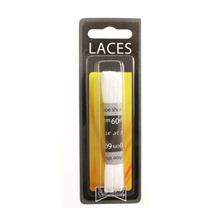 Shoe-String Blister Pack Laces 60cm Flat White (6 Pairs)