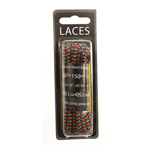 Shoe-String Blister Pack Laces 150cm Hiking Red/Emr/Blk (6 Pairs)