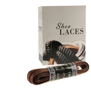 Shoe-String EECO Laces 75cm Waxed 5mm Flat Brown (12 prs)