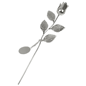 Silver Plated Rose With Silver Bud And Oval Engraving Tag