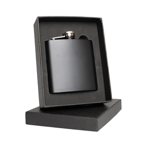 Stainless Steel Hip Flask, Matt Black Finish, 6oz. Includes Gift Box, Funnel & 2 Cups