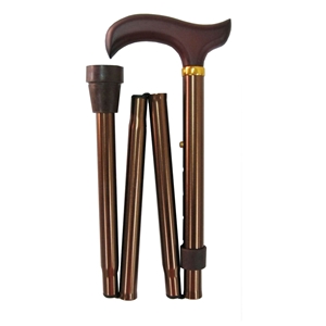 Four Fold Walking Stick Copper Wood Handle