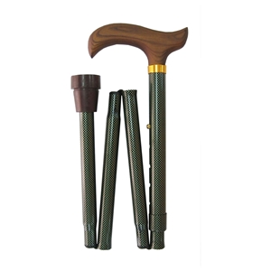 Four Fold Walking Stick Green Check - Wood Handle