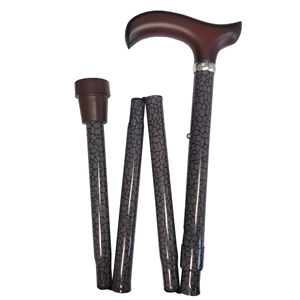 Four Fold Walking Stick Reptile Skin Pattern with Brown Derby Handle