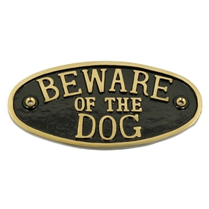 Cast Brass Beware Of The Dog Large Sign Black 200 x 100mm
