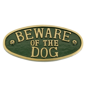 Cast Brass Beware Of The Dog Large Sign Green 200 x 100mm