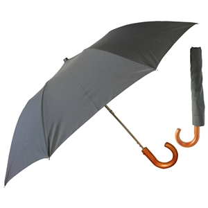 Deluxe Gents Crook Wood Handle Auto Umbrella, Black