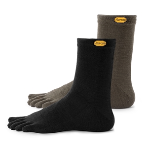 Vibram Five Toe Socks Wool Blend Crew Twin Pack Size 42-45 UK 8-10.5. 1 x Black,1 x Military Green