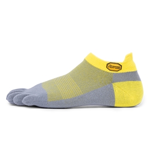 Vibram Five Toe Socks Athletic Pro No Show Size 42-45 UK 8-10.5 Yellow/Grey