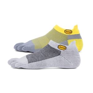 Vibram Five Toe Socks Athletic Pro No Show Twin Pack Size 42-45 UK 8-10.5. 1 x Light Grey,1 x Yellow/Grey