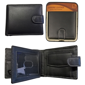 RFID Sheep Leather Wallet in Tin Black with Contrasting Stitching