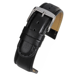 Black Padded Calf Watch Strap Classic Stitched 14mm