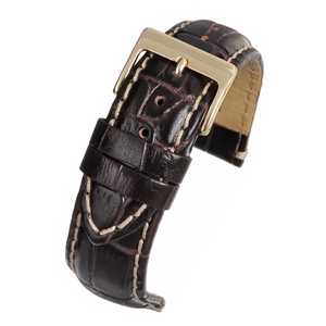 Brown Padded High Grade Watch Strap Crocodile Grain With White Stitching 16mm