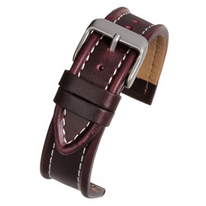 Burgundy Watch Strap Nubuck Lined With White Stitching 16mm