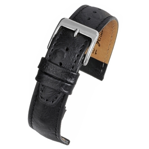 Calf High Grade Ostrich Grain Nubuck Lined Watch Strap Black 20mm