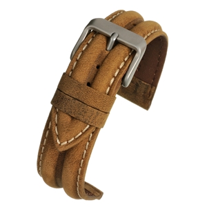 Superior Leather With a Double Ridge Profile Water Resistant Watch Strap 20mm. Tan