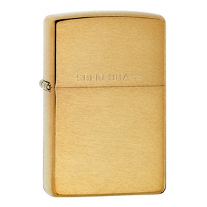 Zippo Brushed Brass Lighter With 'Solid Brass' On Lid