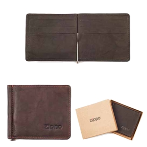 Zippo Leather, Bi-Fold Money Clip Wallet, Brown, 2005126
