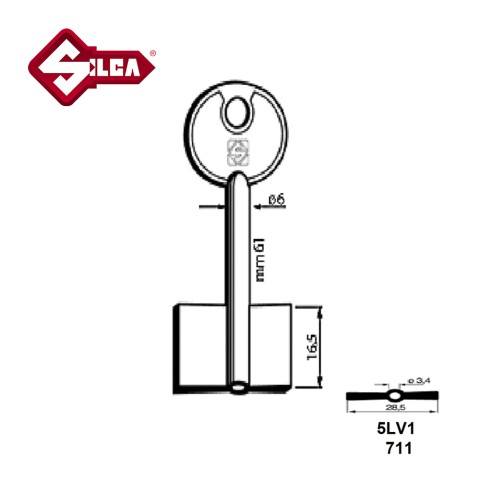 Silca 5LV1 Lips-Vago Double Bit Safe Key Blank