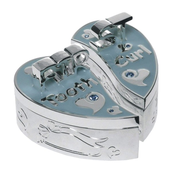 Blue Baby First Tooth Curl Box Split Heart Shape 5x2.5cm