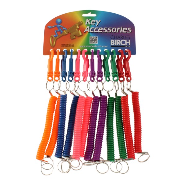 Birch Spiral Spring Key Rings Assorted Colours Card Of 12