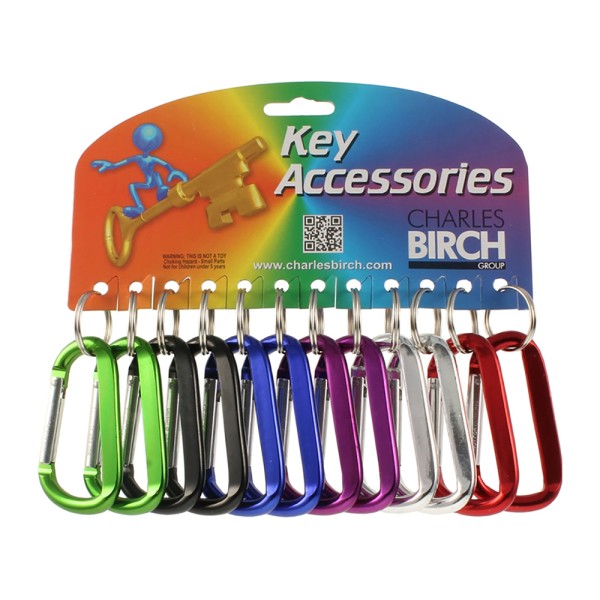Birch 8mm Caribiner With Key Ring Asst Colours Card Of 12
