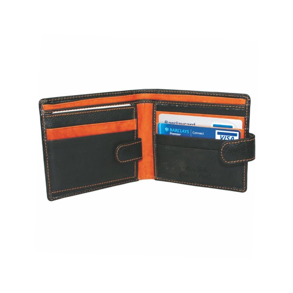 Birch Cowhide Leather Wallet Black & Tan 2 Note Sections,