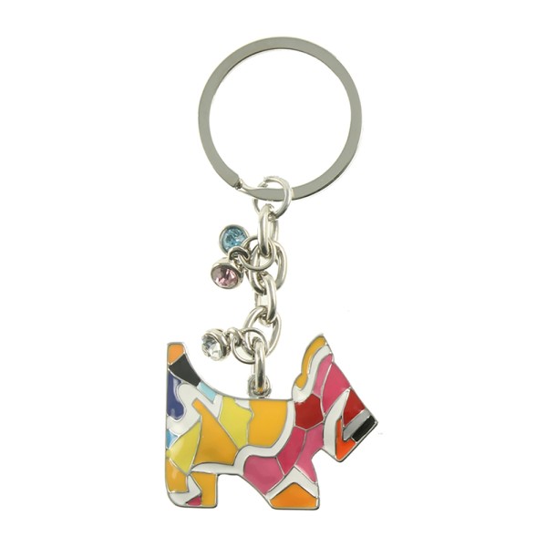 Mosaic Dog Keyring With Crystals
