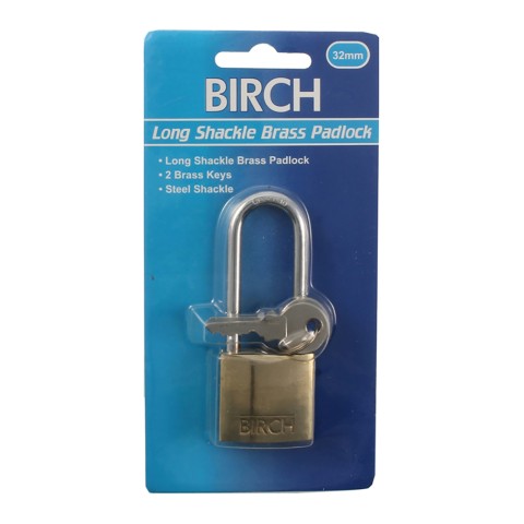 Birch Long Shackle Brass Padlock