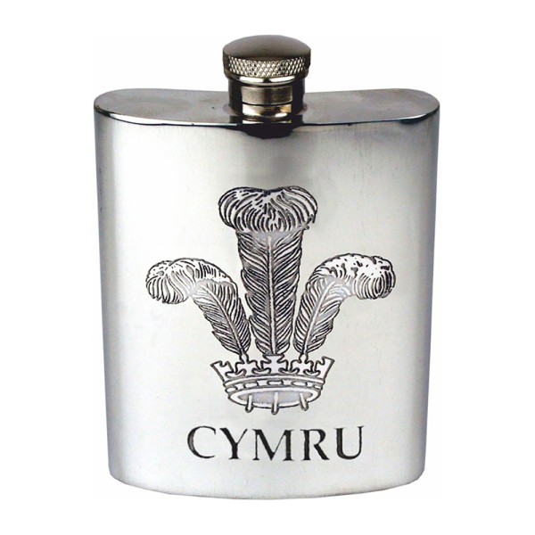 Cymru Feathers 6oz Pewter Hip Flask