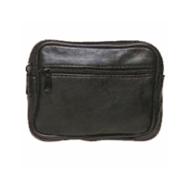 Black Gents Lambskin Pouch With Belt Loop Zip Pockets