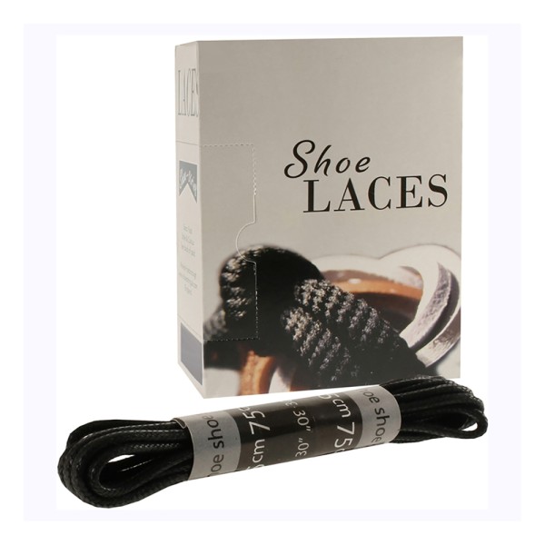 Shoe-String EECO Laces 75cm Wax 2mm Round Black (18 prs)