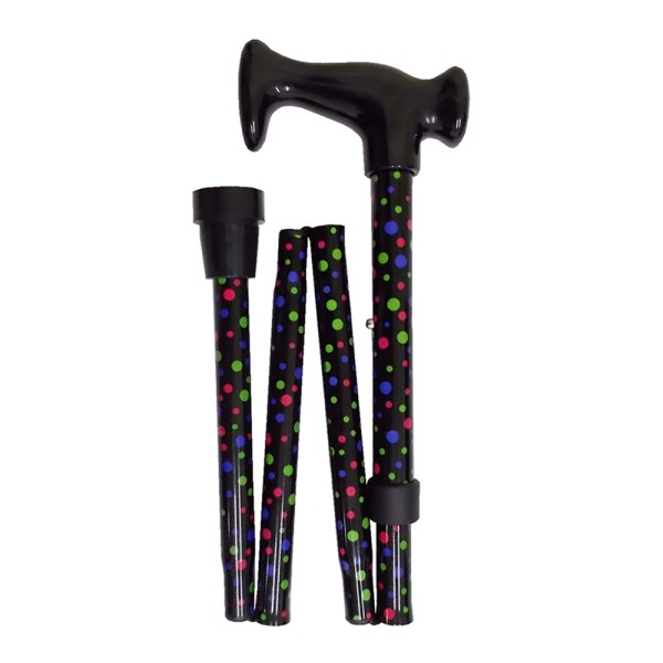 Four Fold Walking Stick Black Mini Spot-Black Escort Handle