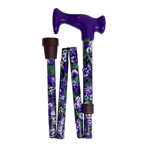 Four Fold Walking Stick Purple Floral - Purple Escort Handle